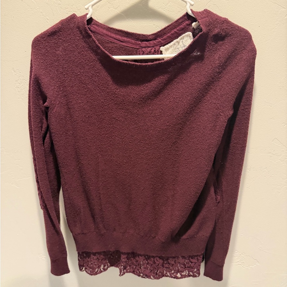 Anthropologie Burgundy Sweater with Lace Hem